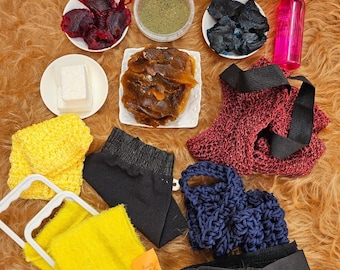 Set de spa para hammam marroquí: polvos naturales, jabones Beldi, agua de rosas y guantes exfoliantes