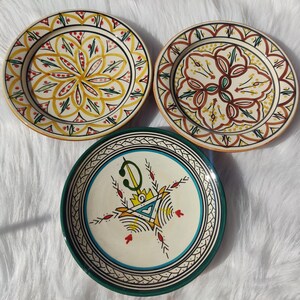Platos de cerámica marroquí pintados a mano: juego de 3 diseños únicos para servir y decorar