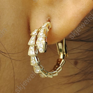 Snack Earrings, Hoops Diamond Earrings 14K Gold Round Cut Moissanite Earrings, Unique Vintage Hoops Earrings for Women, gifts for her