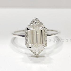 Dutch Marquise Moissanite Engagement Ring: 14K White Gold Halo