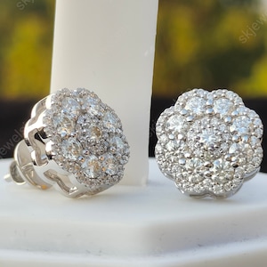 Moissanite Cluster Earrings for men, 14K Solid Gold Earrings with Pushbacks, Anniversary Gift, Earrings for Men and Women