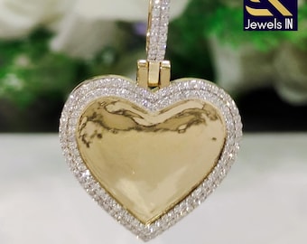 Solid Gold Heart Photo Pendant: Moissanite Diamond Personalized Charm