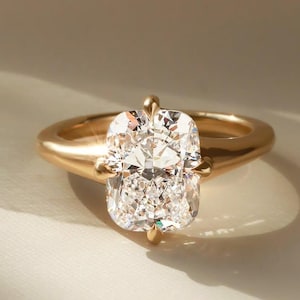 3.10CT Elongated Cushion Moissanite Engagement Ring, 14K Gold Solitaire Wedding Ring