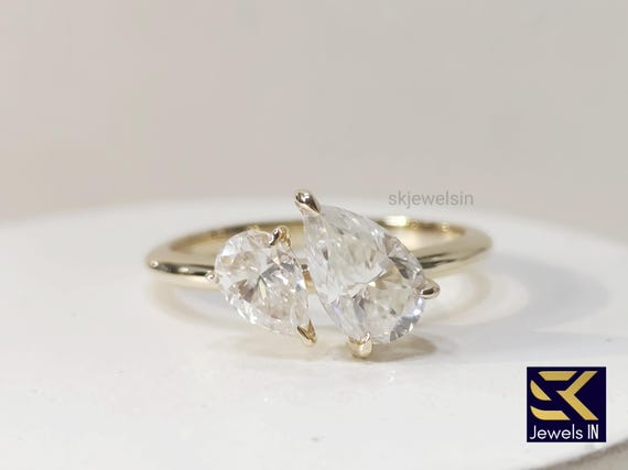 14K Gold Toi et moi Pear Moissanite Engagement Ring, Unique Gift for Her, Wedding Ring, Anniversary gifts  Vintage Promise ring Art deco