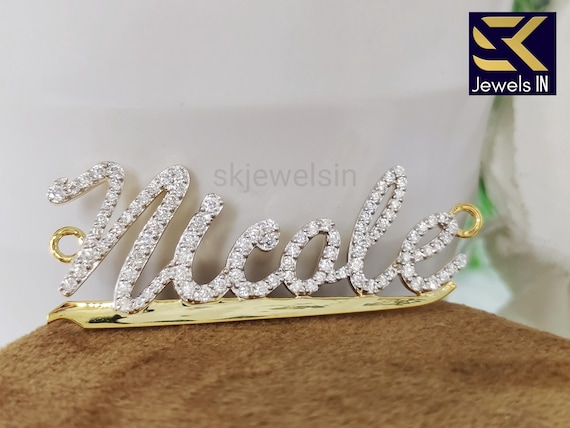 40*15 MM Custom Name Round Moissanite Pendant, 10K 14K Gold Personalized  Nicole Name Pendant, VVS Moissanite Diamond test pass