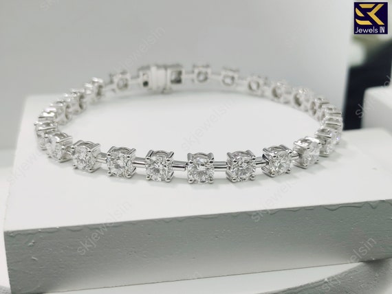 Handmade 4.50MM Round Moissanite Silver Tennis Bracelet