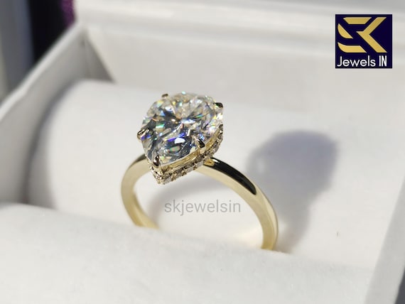 Unique Pear-Shaped Moissanite Engagement Ring – Hidden Halo Accent – Handcrafted, Ethical, and Brilliant Wedding Ring  Anniversary gifts