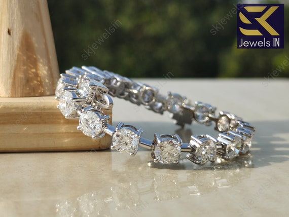 Moissanite Tennis Bracelet, 925 Sterling Silver, Round Cut