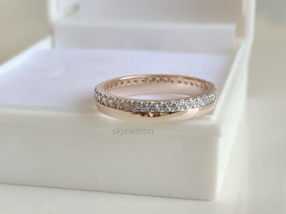 14K Gold Round Brilliant Cut Moissanite Band For Women, 14K Gold Eternity 4MM Wedding Band, Anniversary Gifts, Ring Enhancer Gift for her