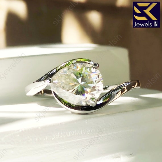 East West  Pear Moissanite Engagement Ring, 14K Gold Cross over Shank  Ring, Wedding & Anniversary Gifts, Promise ring, Handmade Art deco