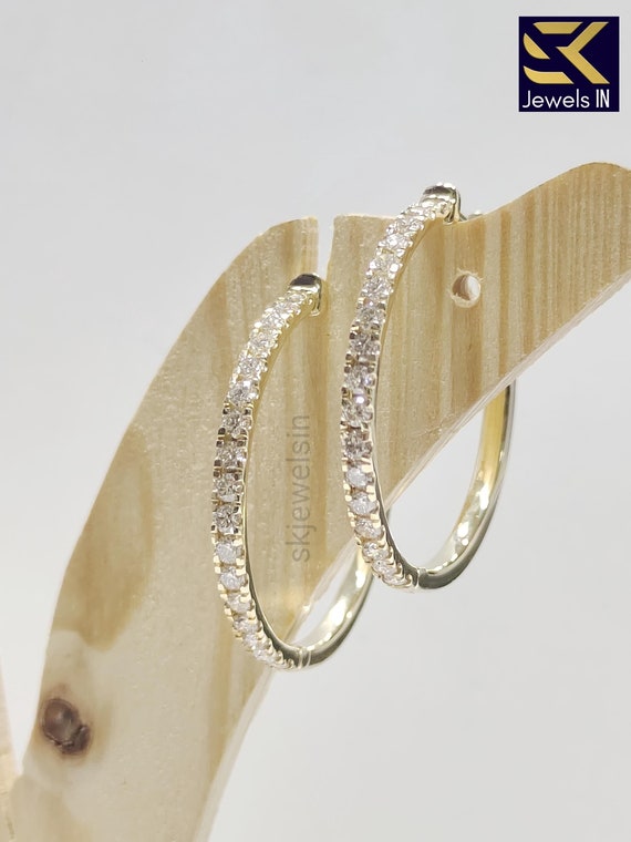 14K Gold Moissanite Hoop Earrings, Circle Shape Pave set Diamond Hoops For Women, Wedding Gift Hoops for Her, Handmade earrings for Women