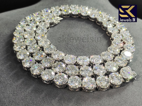 10 MM Round Diamond Tennis Chain, Silver Moissanite chain For him , Gift for him, Hip Hop Chain,  Gift for men