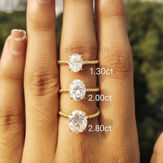 Crushed Ice Oval Moissanite Ring, Twisted Rope Band Engagement Ring, 2CT 3CT Ice Crushed Cut Solitaire, Diamond Like Travel Ring, 14K Gold