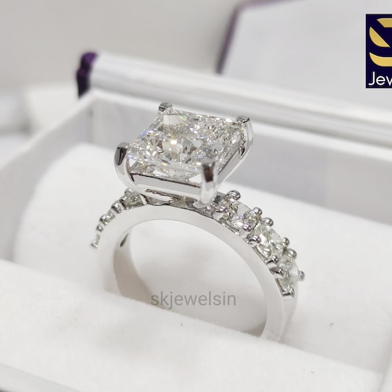 Princess Cut Moissanite Engagement Ring, 14K White Gold Halo Diamond Wedding Ring, Anniversary Ring,  Promise Ring, Gifts for her