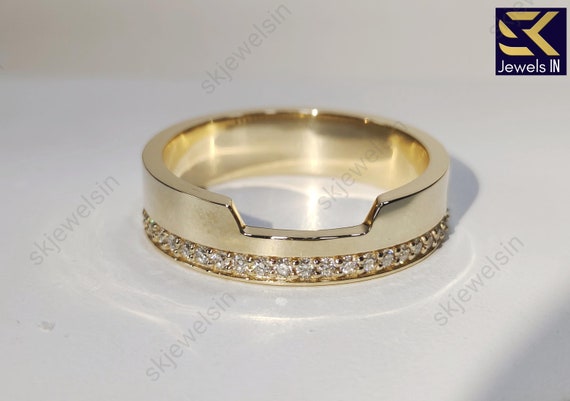 14K Round Moissanite U Shape Band, Perfect Ring Companion with Engagement Ring, Cigar Band, Anniversary gifts, Personalized Gift