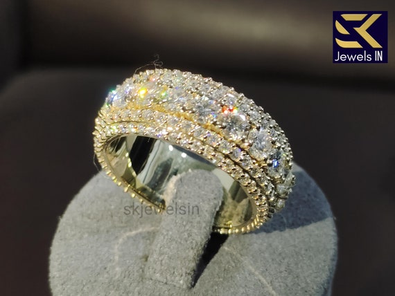 Iced out Moissanite Band For Men, 14K Rose Gold Eternity Round Wedding Band, Gifts for Him, Personalized Gifts, Gifts for Husband