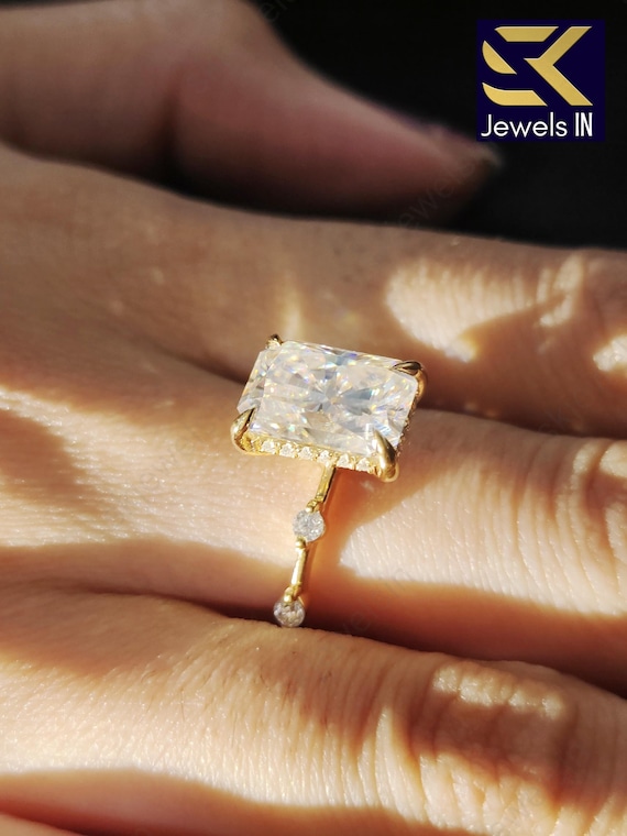 Radiant Cut Moissanite Engagement Ring, 14K Gold Bubble shank Wedding & Anniversary Gifts Ring, Promise Ring for Women, Vintage Ring For Her