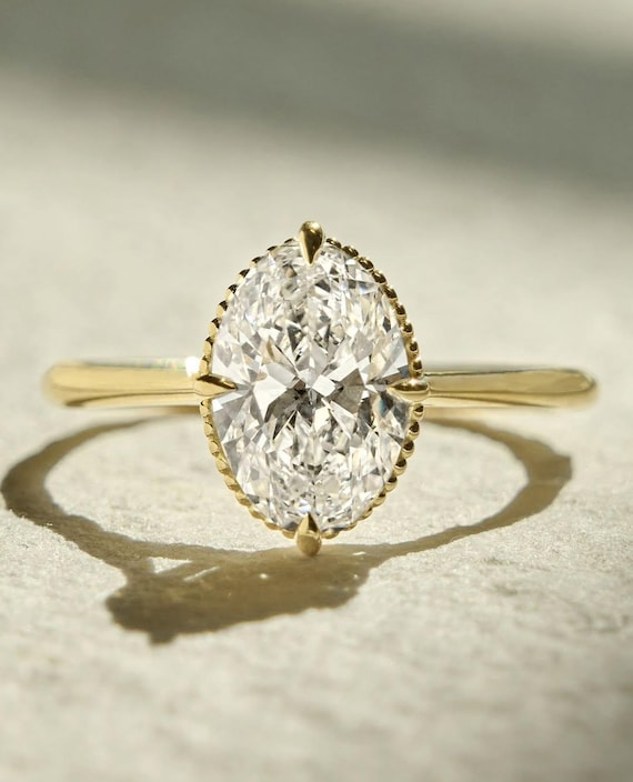 Oval Moissanite Engagement Ring, 14K Gold Hidden Halo Wedding Ring, Unique Promise Ring, Anniversary Gift Ring For Women, Vintage ring