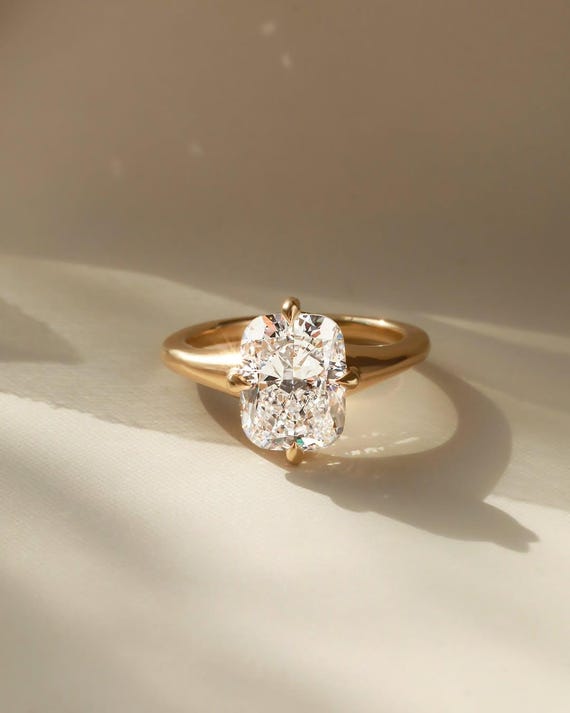 3 Carat Elongated Cushion Moissanite Engagement Ring, 14K Gold Bridal sets Wedding Ring, Promise ring, Art deco handmade ring for women