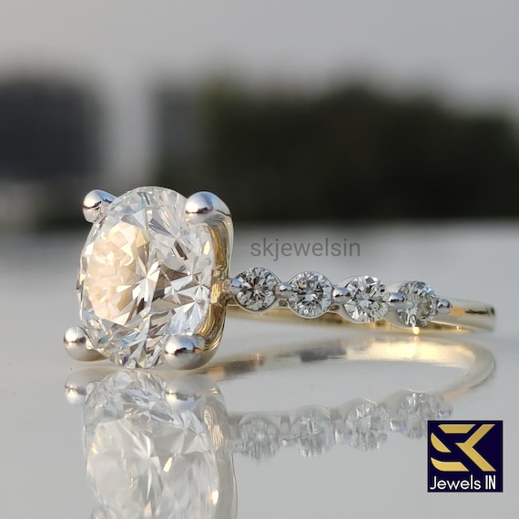 Round Moissanite Engagement Ring, 14K Gold Bubble Halo Wedding Ring, Wedding ring For Women, Art deco handmade Vintage ring Gift for her