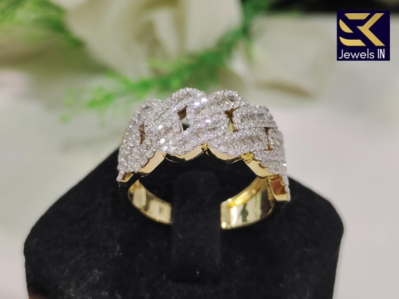 Men's Moissanite Cuban Ring - Round & Baguette - 10K 14K 18K Gold or Silver - Iced Out Diamond Wedding Band - Passes Tester