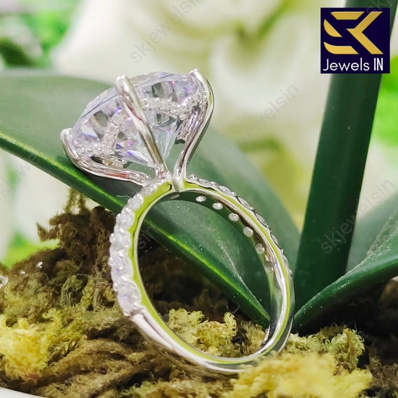 4CT Round Moissanite Engagement Ring, 14K Gold Hidden Halo Wedding & Anniversary Ring, Bridal set Ring, Promise Ring, Handmade Art Deco