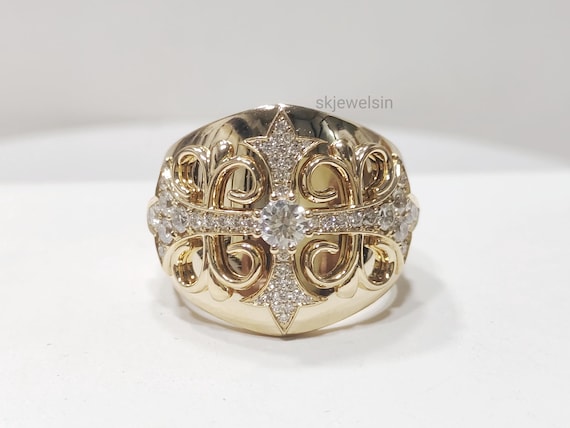 14K Gold Round Moissanite Ring For Men, Unique Moissanite Diamond Ring For Him, Statement Ring, Gift For Men, Handmade Jewelry