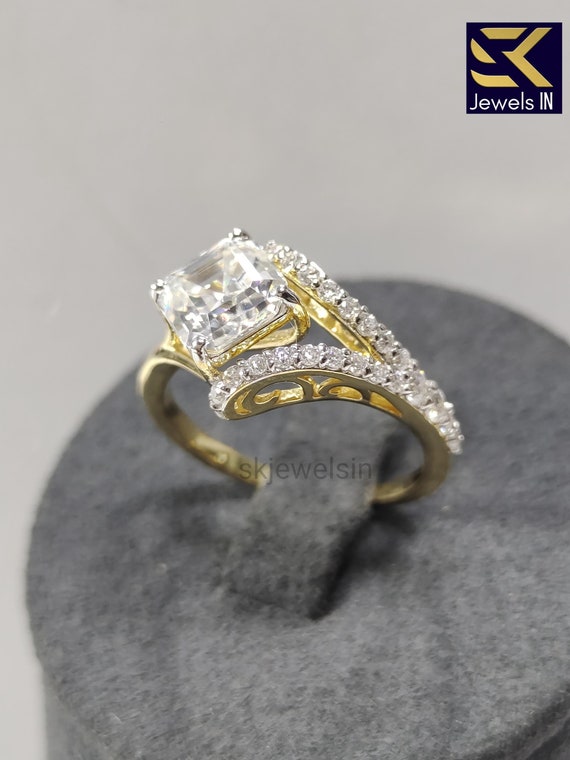 Asscher Cut Moissanite Engagement Ring, 14k Split Shank  Unique Halo Wedding Ring, Gifts for Her, Anniversary ring, personalized gifts