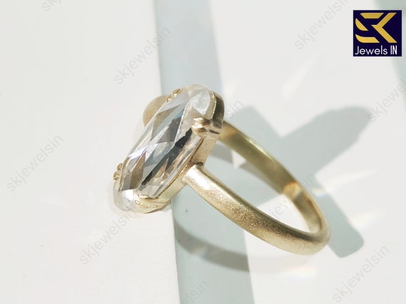 Elongated Oval Rose Cut  Moissanite Engagement Ring, 14K Gold Wedding Ring ,Unique Anniversary ring, Promise ring, Art deco, Matt Finish