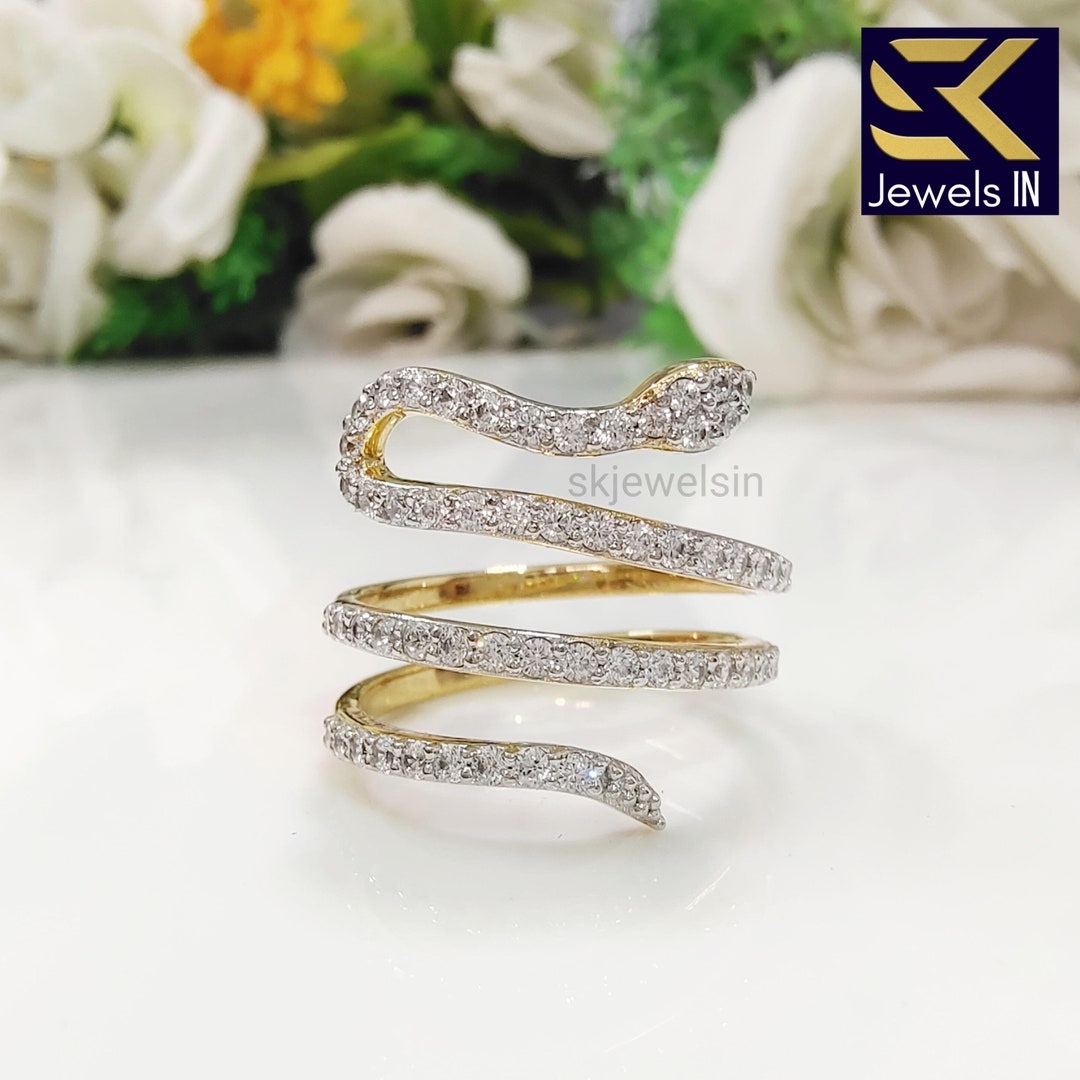 14K Gold Snack Moissanite Diamond Ring, Unique Statement Designer Ring ...