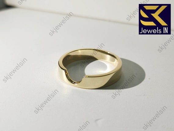 Bold 14k Solid Gold Chevron Ring, U Shaped Stacker, Minimalist Wide Band for Everyday Wear, Perfect Anniversary Gift