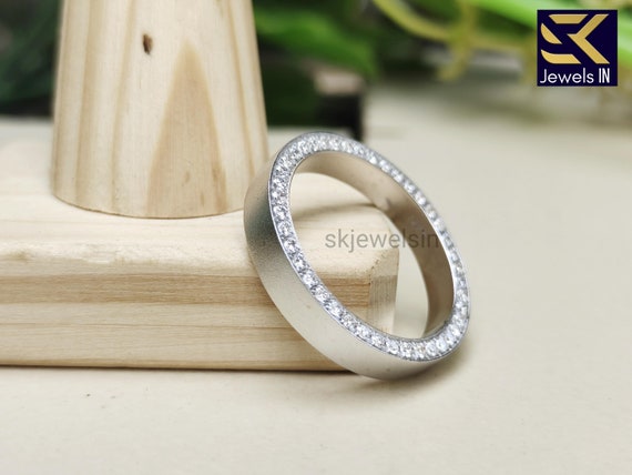 Men's Wedding Band, Gifts For him 14K White gold Matte Finished Round Moissanite Eternity Band For Men, , 4.00 MM Bandwidth Gold Band