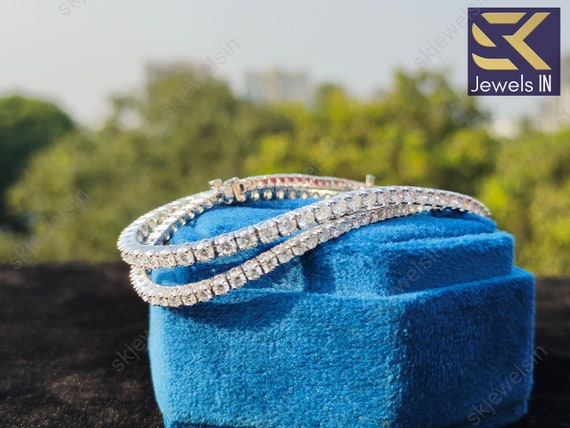 2 mm  Diamond Size 3mm  Diamond Sterling Silver VVS Moissanite Tennis Bracelet Passes Diamond Tester