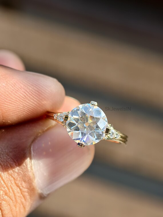 10K Gold Old Mine Cut Moissanite Engagement Ring, Antique Style