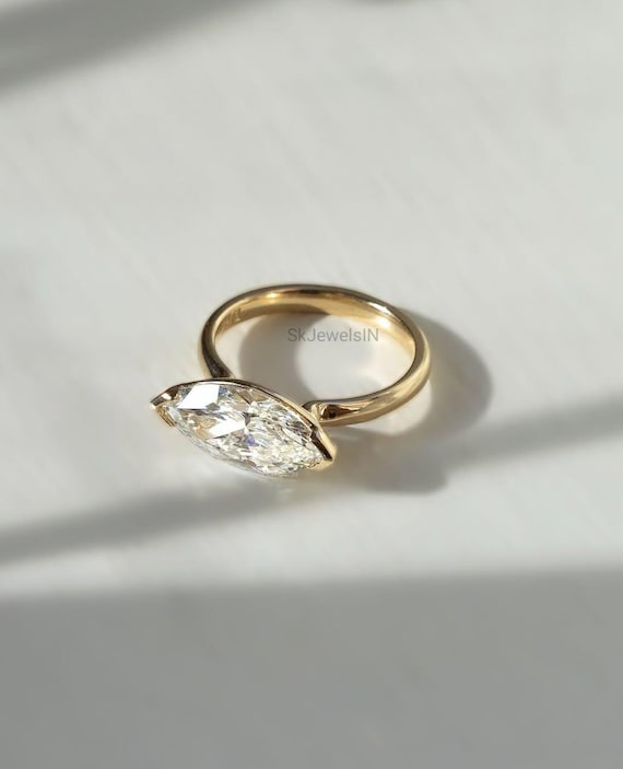 East To West Marquise Cut Moissanite Engagement Ring V Prong Set Solitaire Wedding Ring East West Anniversary Ring Promise Ring Gift Jewelry