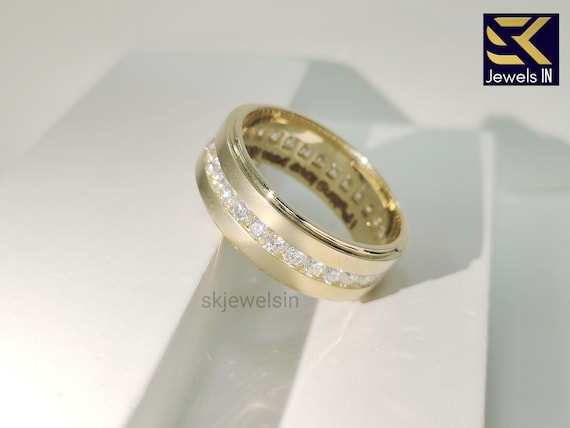 Men's Diamond Wedding Band, 14K Gold Lab Grown Diamond Matt Finished Channel Set Band For Men, Anniversary Gift, 5.00 MM Broad Band for Him