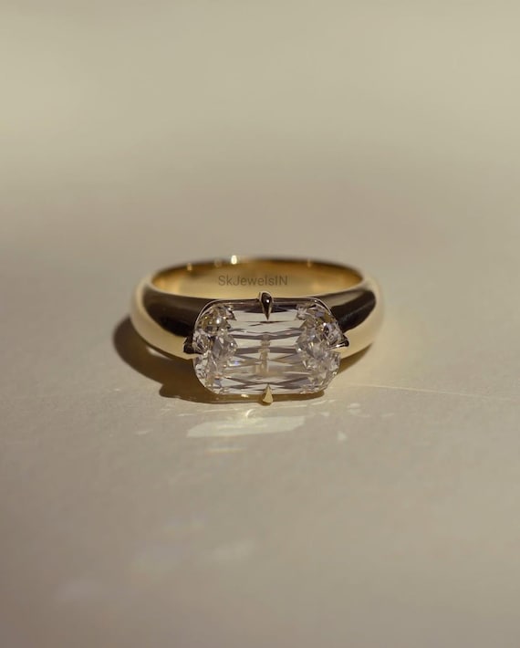 2.50 CT Cushion Criss cut, Moissanite Diamond Bezel Engagement Ring 14K Gold East West Bezel Set Engagement Ring,