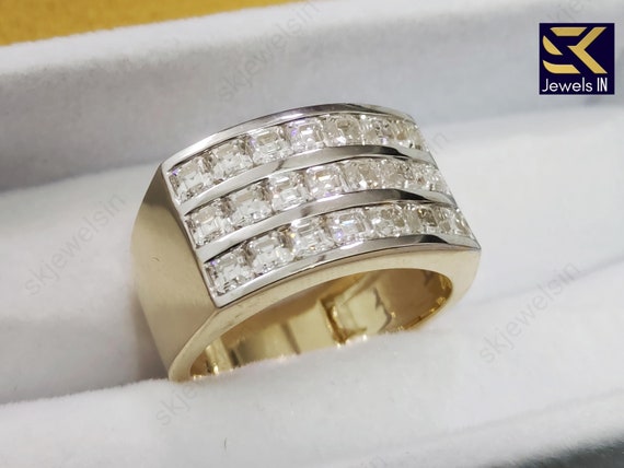 Asscher Cut Moissanite Men's Gold Ring, 10K 14K Channel Set  Ring For Him, Wedding Ring For Men, Iced out diamond ring Anniversary gift