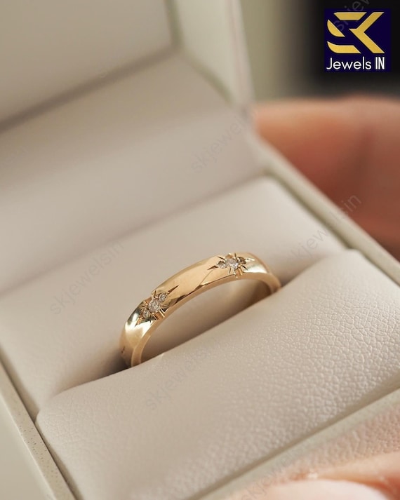 Starburst Ring Enhancer, Round Moissanite Stacking band, 3.5MM Band Ring For Women, Handmade Wedding Band