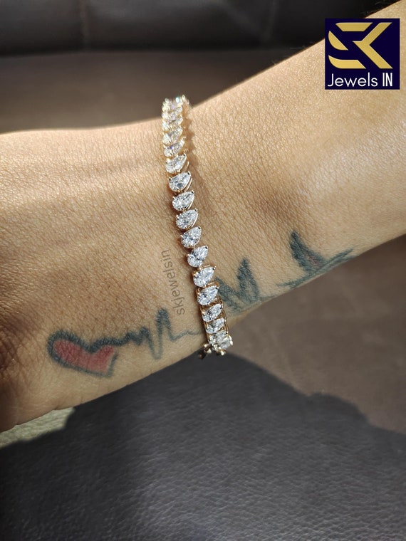 Tennis Bracelet For Women, 14K Rose Gold Pear Moissanite Tennis bracelet, Best Gifts for her, Wedding Bracelet, Personalized gifts