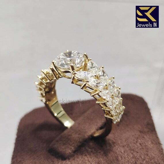 Round Cut Moissanite Engagement Ring, 18K Gold  Halo Marquise  Diamond Bridal Set Wedding Ring, Anniversary Ring, Promise Ring for Women