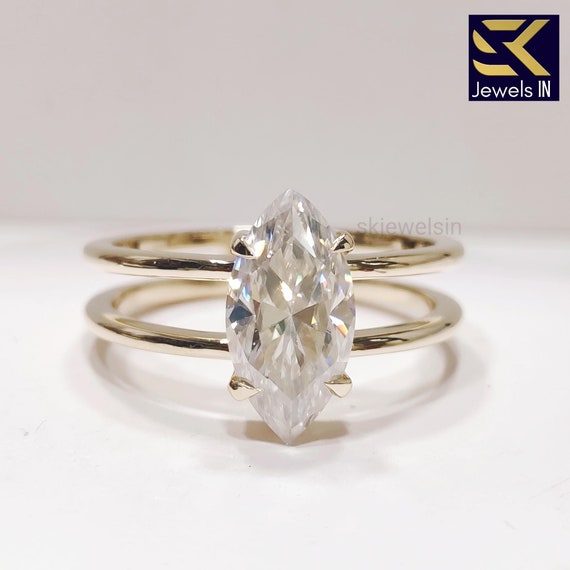 Marquise  Cut Moissanite Engagement Ring, 14K Gold Double Shank Unique Handmade Ring, Wedding & Anniversary Gifts, Promise Ring For her