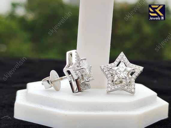 Star Moissanite Stud Earrings, 925 Silver, Handmade Star Silver Earrings for Women, Unique Wedding & Anniversary Jewelry, Everyday Gift
