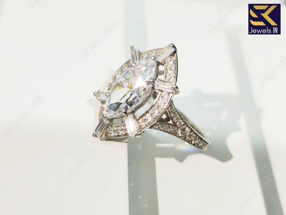 Marquise Cut Moissanite Engagement Ring, 14K Gold Double Halo Split Shank Wedding ring, Handmade Promise Ring, Gift for Women