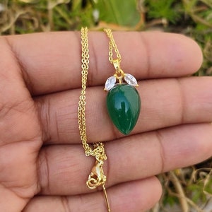 Green Onyx Necklace, 925 Silver Pendant Necklace, 14k Gold Plated Women Necklace, Drill Onyx Pendant, Birthstone Jewelry, Gift For Her