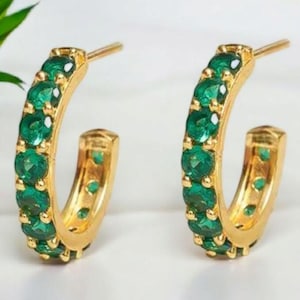 Natural Emerald Earrings Zambian Emerald Round Cut Stud Earrings, Huggie Earrings 14K Gold Stud Earrings 2.50MM Emerald Huggie Hoop Earrings