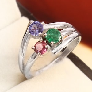 Natürlicher Multi Edelsteinring, Designer Multisteinring, Smaragd Turmalin Tansanit Ring, 925 Sterling Silber Ring, Rundschliff Cluster Ring