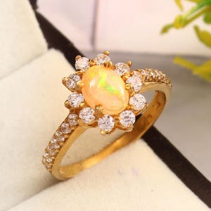 Fire Opal Ring, Genuine Opal Gemstone Ring, Gold Band Ring, Stunning Oval Shape Opal Ring, Anniversary Ring, October Birthstone Ring,