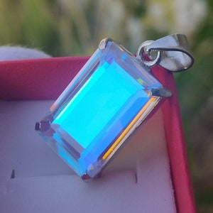Angel Aura Quartz Pendant, 925 Sterling Silver Pendant, Handmade Silver Pendant, Rectangle Angel Aura Quartz Designer Pendant, best gift her