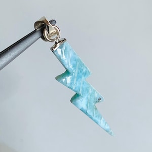 Natural Larimar Sky Lighting Shape Pendant, 925 Sterling Silver Pendant, Handmade Larimar Carved Pendant, Gemstone Pendant Ready To Wear